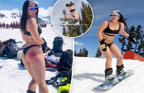 Γυναίκα snowboarder με μπικίνι στα χιόνια (viral vid)