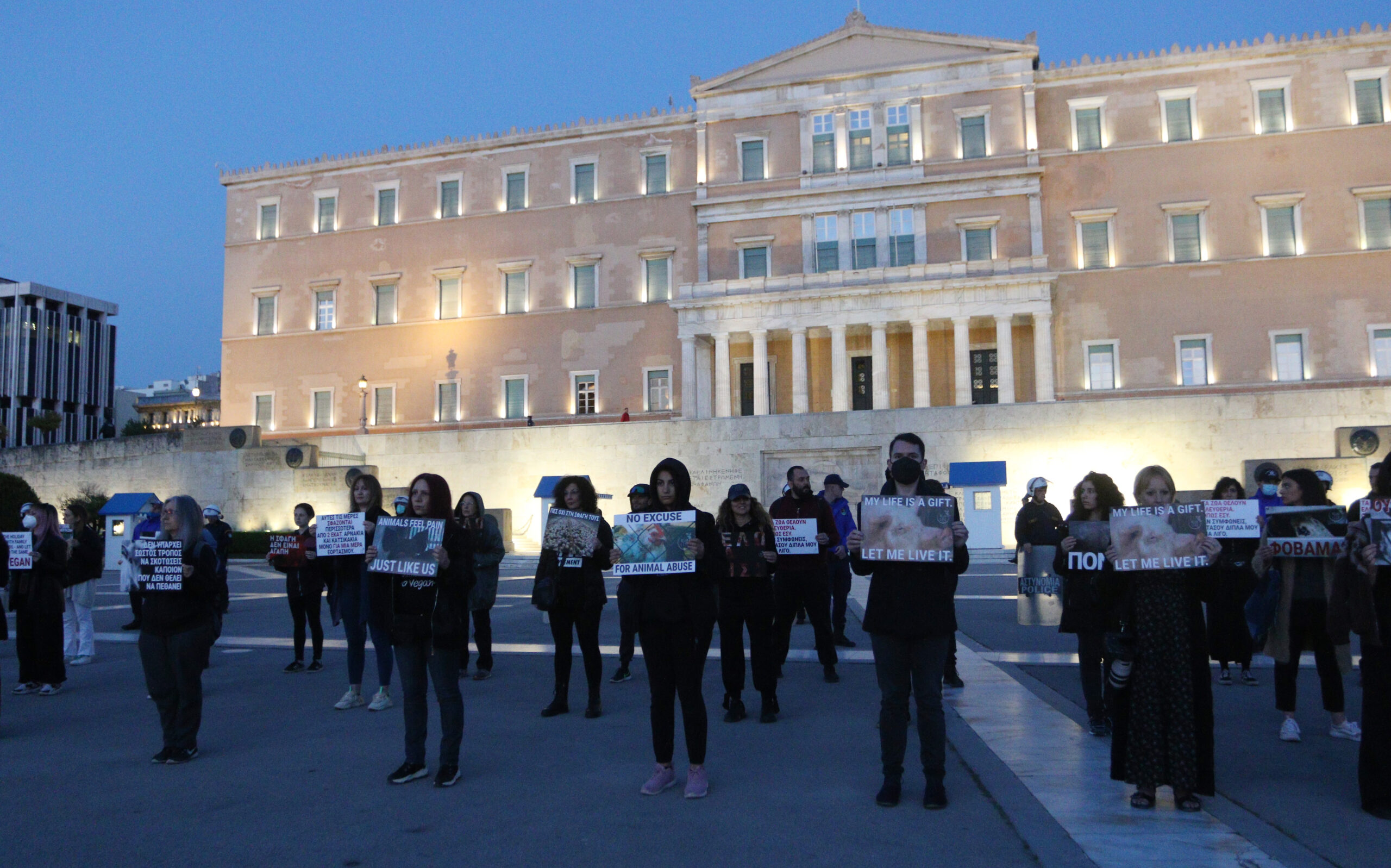 Συγκέντρωση διαμαρτυρίας από τους vegans στο κέντρο της Αθήνας – «Η σφαγή δεν είναι αγάπη»