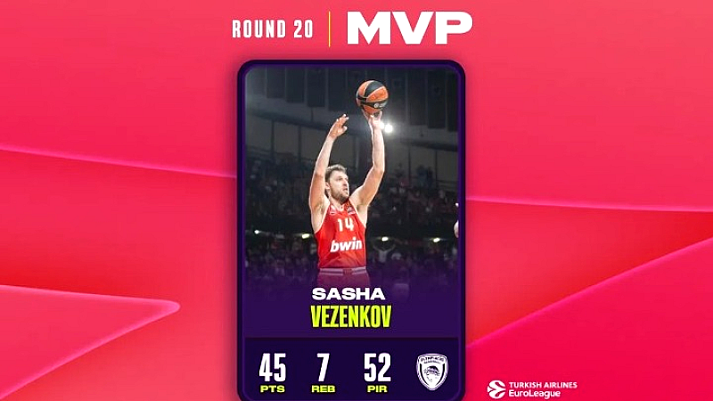 Ο Σάσα Βεζένκοφ MVP με ρεκόρ στατιστικών στην Euroleague